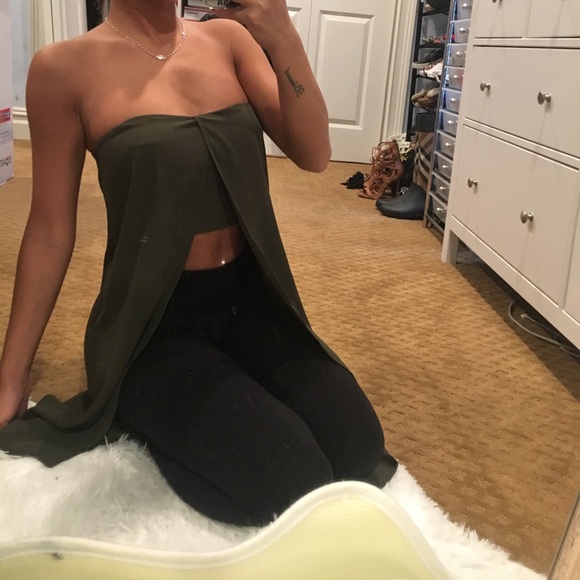 Gorgeous olive green long strapless top - Picture 2 of 10